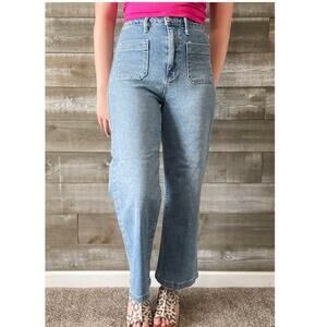 Just Black Denim Size 27 Blue Patch Pocket Wide Leg Jean Medium Wash